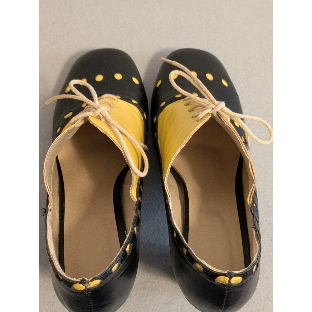 Vintage Style Black Yellow Oxford Brogue Pumps Artsy Spectator Heels EU 43